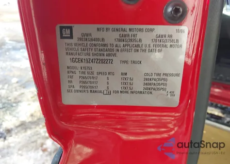 2007 Chevrolet Silverado 1500 Classic Lt2 from USA, damaged, VIN 1GCEK19Z47Z202272